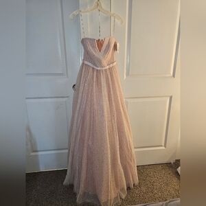 David's Bridal Sparkle Strapless Pink Tulle Ball Gown Prom